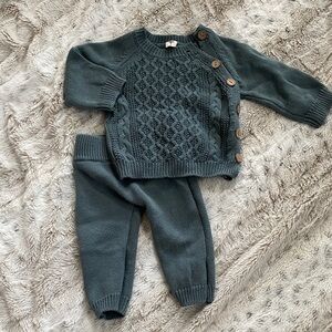 Dark Green Knit Baby Sweater and Pants Set